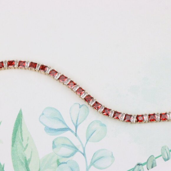 "Elegant Red & White Baguette Rose Gold Bracelet for Women, XPBL1024 - Picture 2 of 12